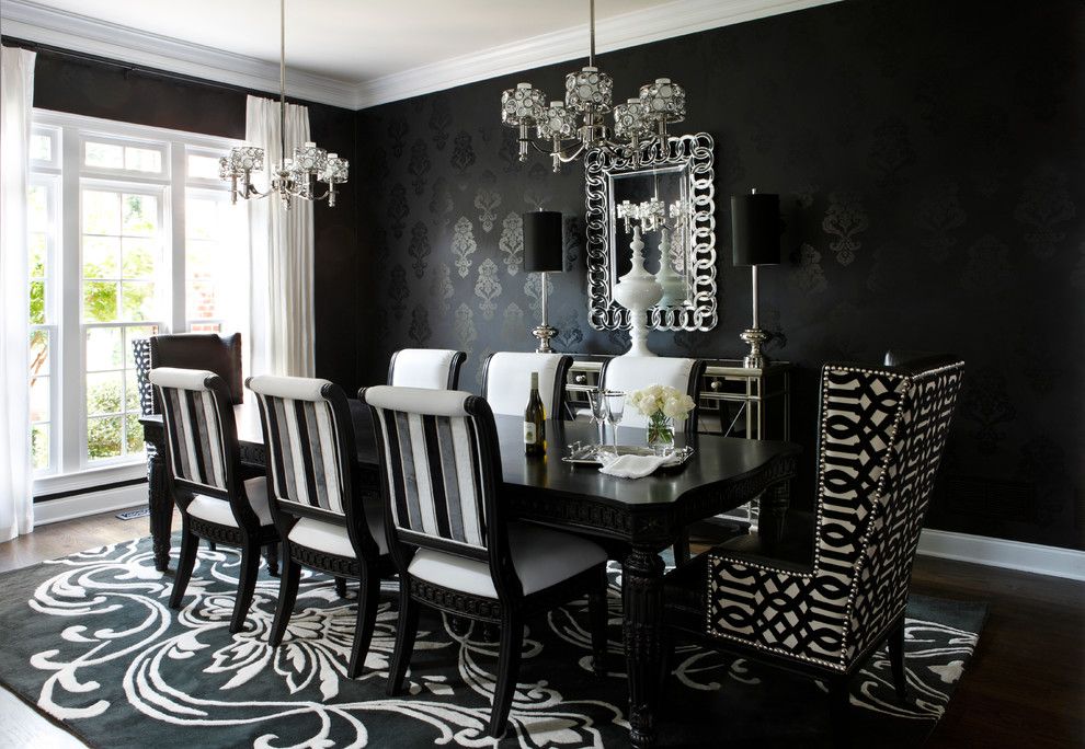 Candice Olsen for a Contemporary Dining Room with a Schumacher Fabric and Papermill Estate East Cobb, Ga by Kristin Drohan Collection and Interior Design