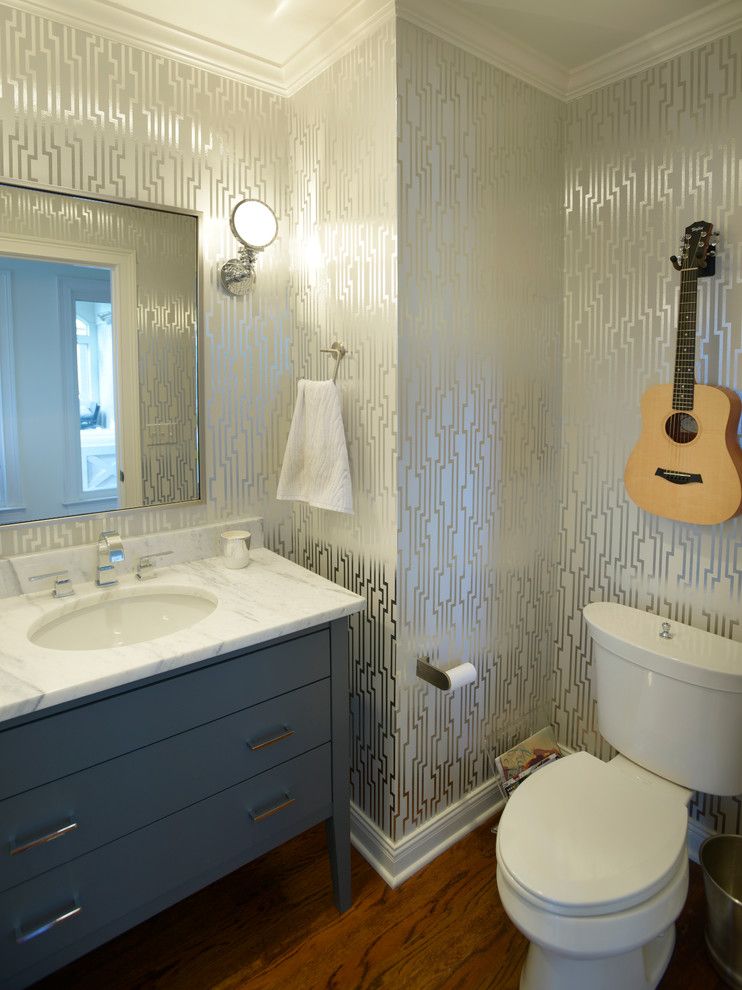 Candice Olsen for a Transitional Powder Room with a Wall Sconces and Clawson by Redo Home & Design