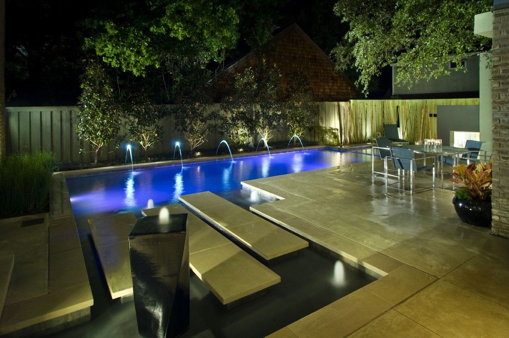 Cannon Pools for a Contemporary Pool with a Rain Curtain and Contemporary Ii by Pool Environments, Inc.