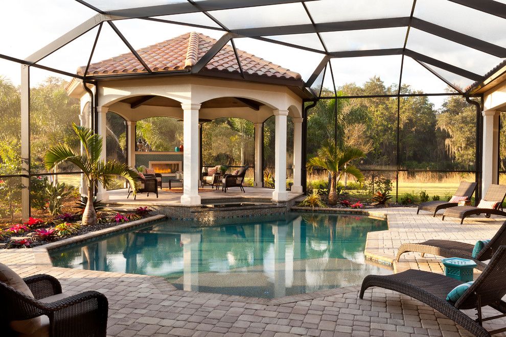 Cannon Pools for a Mediterranean Patio with a Classic Design and the Avianna by John Cannon Homes by John Cannon Homes