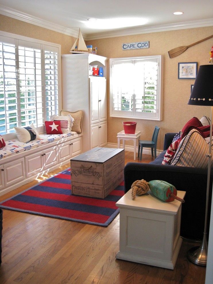 Cape Cod Brass for a Traditional Family Room with a Cape Cod and Rothman Nautical Themed Playroom by Linda Rosen Interiors