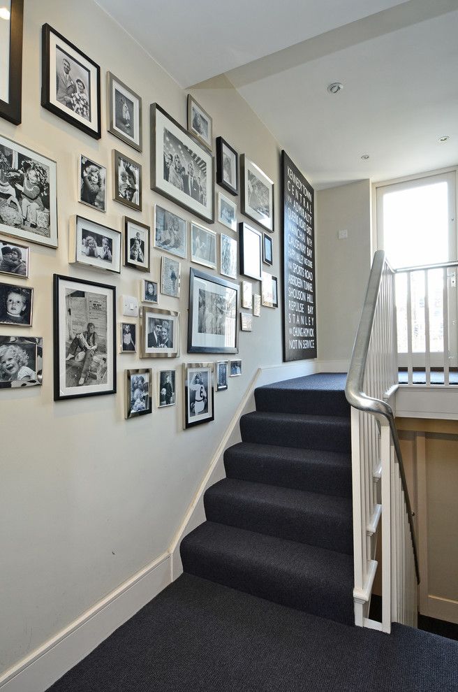 Carpeted Stairs for a Transitional Staircase with a Picture Wall and Luxurious South Kensington Home by Teresa Superville Photography