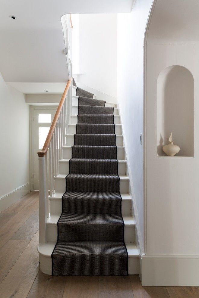 Carpeted Stairs for a Victorian Staircase with a White Painted Stairs and Country Affair by Bulthaup by Kitchen Architecture