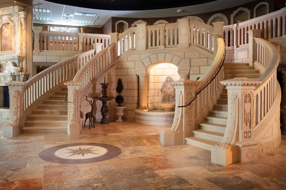 Carved Creations for a Mediterranean Staircase with a Stone Stairs and Carved Stone Creations Showroom and Outdoor Gallery by Carved Stone Creations, Inc.