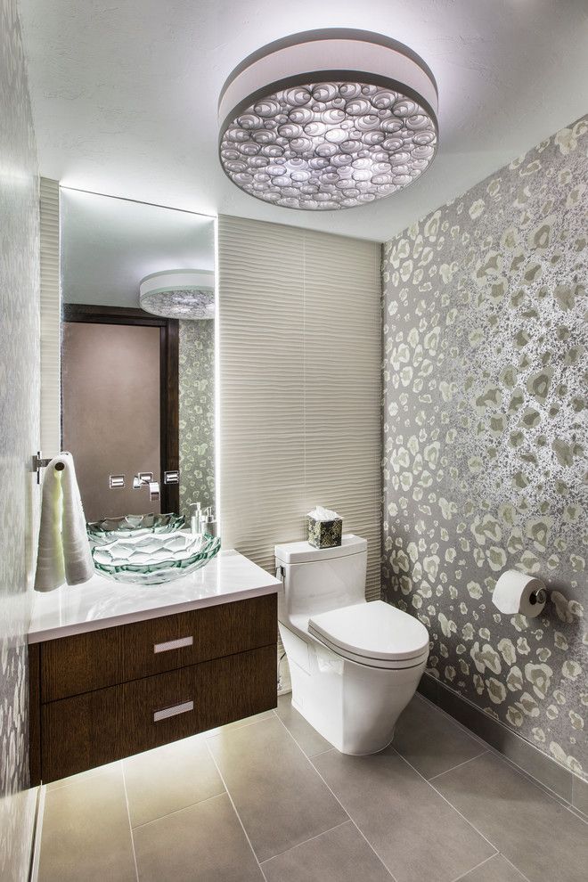 Cathers for a Contemporary Powder Room with a Ceiling Light and Colorful Mountain Retreat by Cathers Home