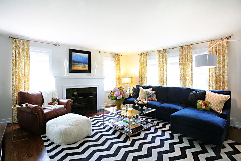 Cb2 Locations for a Transitional Living Room with a Chevron and Western Springs Living Room by Debbie Basnett, Vintage Scout Interiors