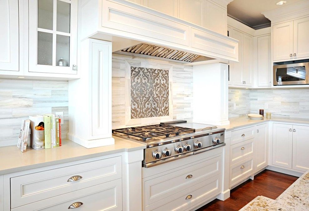 Ceaser Stone for a Transitional Kitchen with a White and Capital Hill Residence by Enviable Designs Inc.