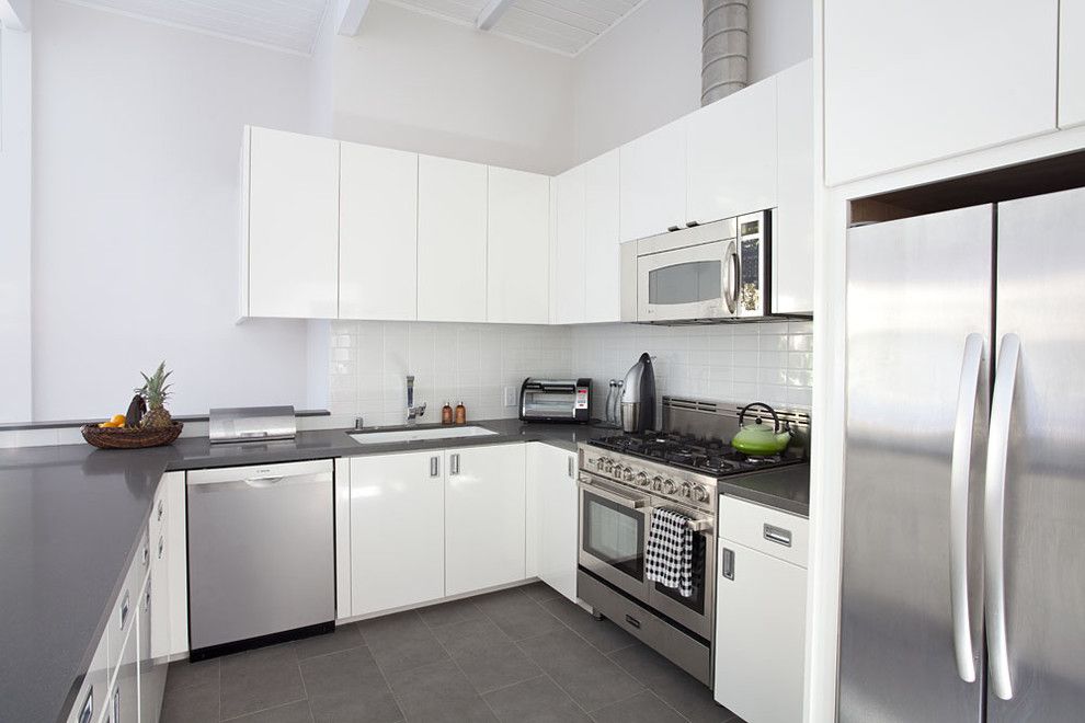 Ceaserstone for a Midcentury Kitchen with a Small Kitchen and Kitchen Overall by Klopf Architecture