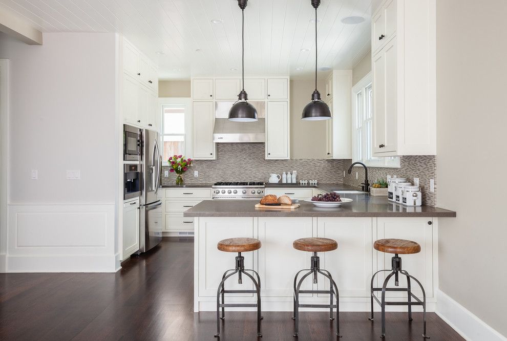 Ceaserstone for a Traditional Kitchen with a U Shaped Kitchen and Palo Alto Kitchen by Lindsay Chambers Design