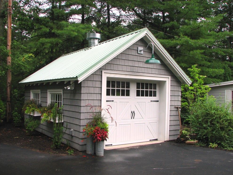 Certainteed Landmark Shingles for a Traditional Garage with a Container Gardens and Garage Renovation, Wrentham, Ma by Garden Tech Horticultural Services Llc