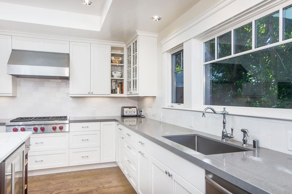 Cesar Stone for a Craftsman Kitchen with a Beverage Cooler and Menlo Park Residence by Studio S Squared Architecture, Inc.