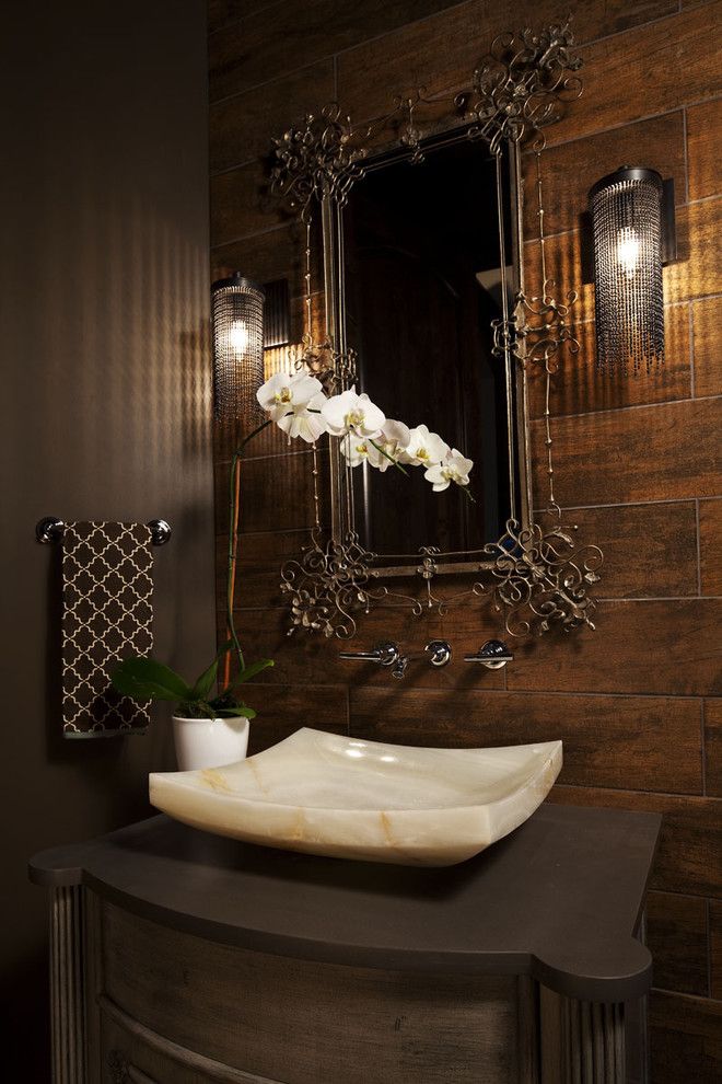 Cesar Stone for a Transitional Bathroom with a Wall Mount Faucet and Olstad Drive Residence Bathroom by Martha O'hara Interiors