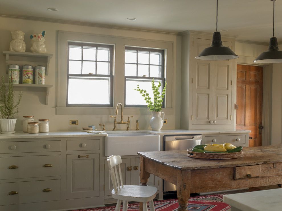 Chalk Paint Kitchen Cabinets for a Farmhouse Kitchen with a Open Wall Shelves and 1929 Farmhouse Renovation by Rafe Churchill: Traditional Houses