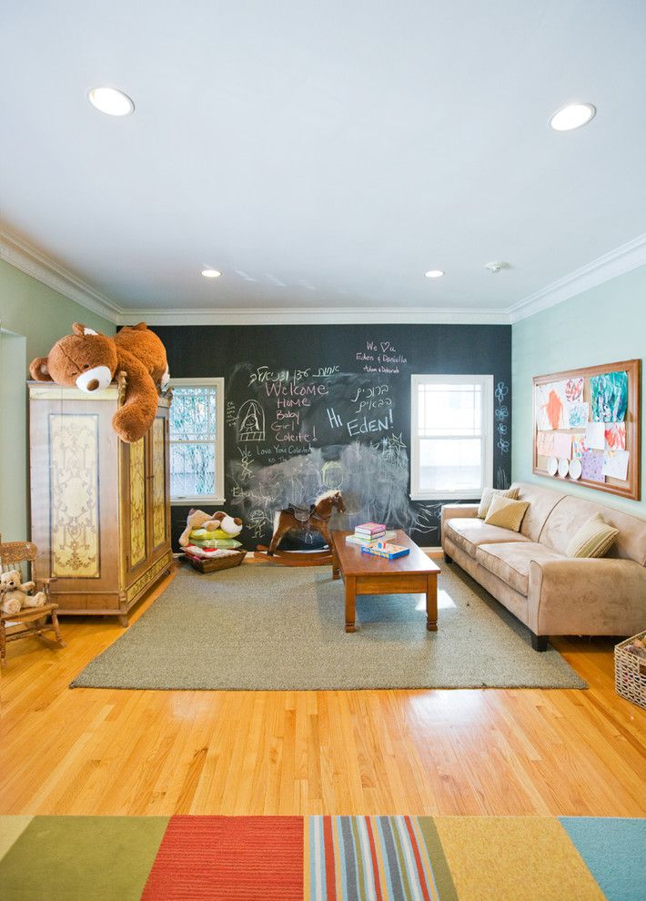 Chalkboard Paint Ideas for a Contemporary Kids with a Chalkboard Wall and Playroom   Los Feliz Residence by Jill Seidner Interior Design