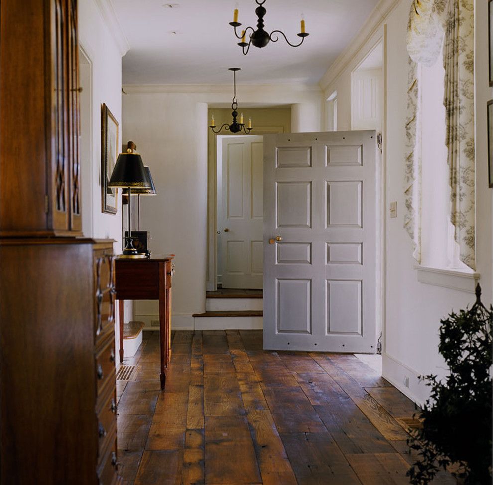 Chelsea Plank Flooring for a Farmhouse Entry with a Front Door and New House   Unionville, Pa by Peter Zimmerman Architects