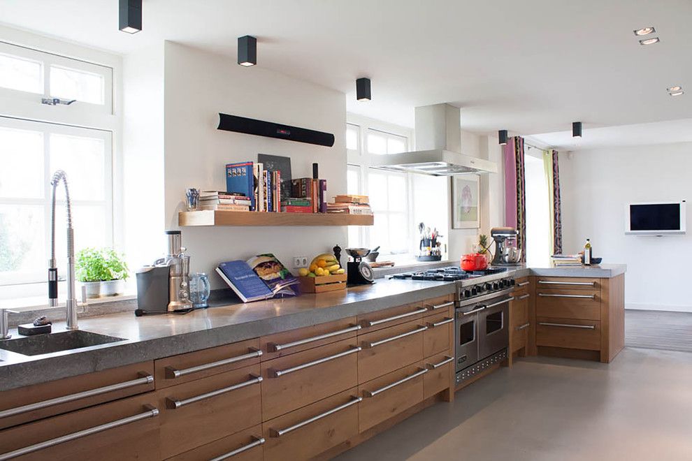 Chicago Faucet Shoppe for a Contemporary Kitchen with a Pulldown Faucet and My Houzz: Renovated Farmhouse Merges Historic and Modern Elements by Louise De Miranda