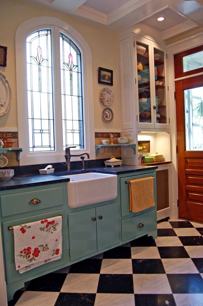 Chicago Faucet Shoppe for a Farmhouse Kitchen with a Farmhouse and Historic Reproduction by Greene & Proppe Design, Inc