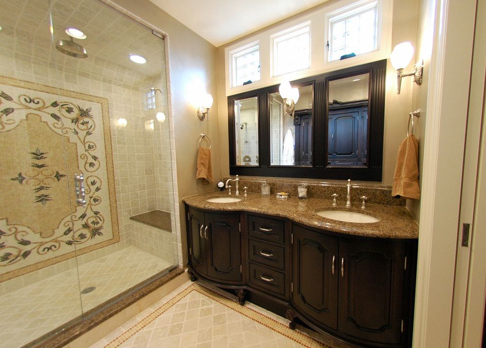 Chicago Faucet Shoppe for a Traditional Bathroom with a Sconce and Bathroom by Cheryl D & Company