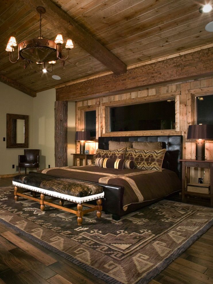 Chippewa Ranch Camp for a Rustic Bedroom with a Metal Chandelier and Timber Lodge by High Camp Home