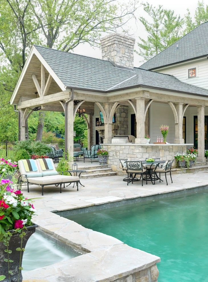 Chiver for a Traditional Patio with a Swimming Pool and Outdoor Living Room by Mitchell Wall Architecture & Design
