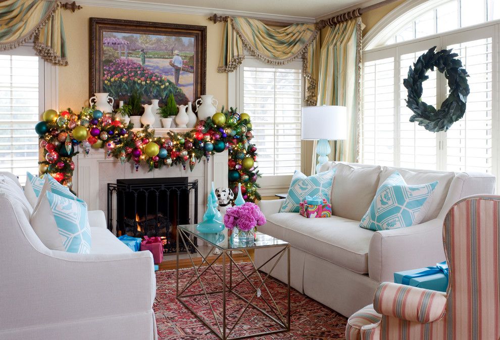 Christmas Pictures Ideas for a Traditional Living Room with a Window Decoration and Holiday by Tobi Fairley Interior Design