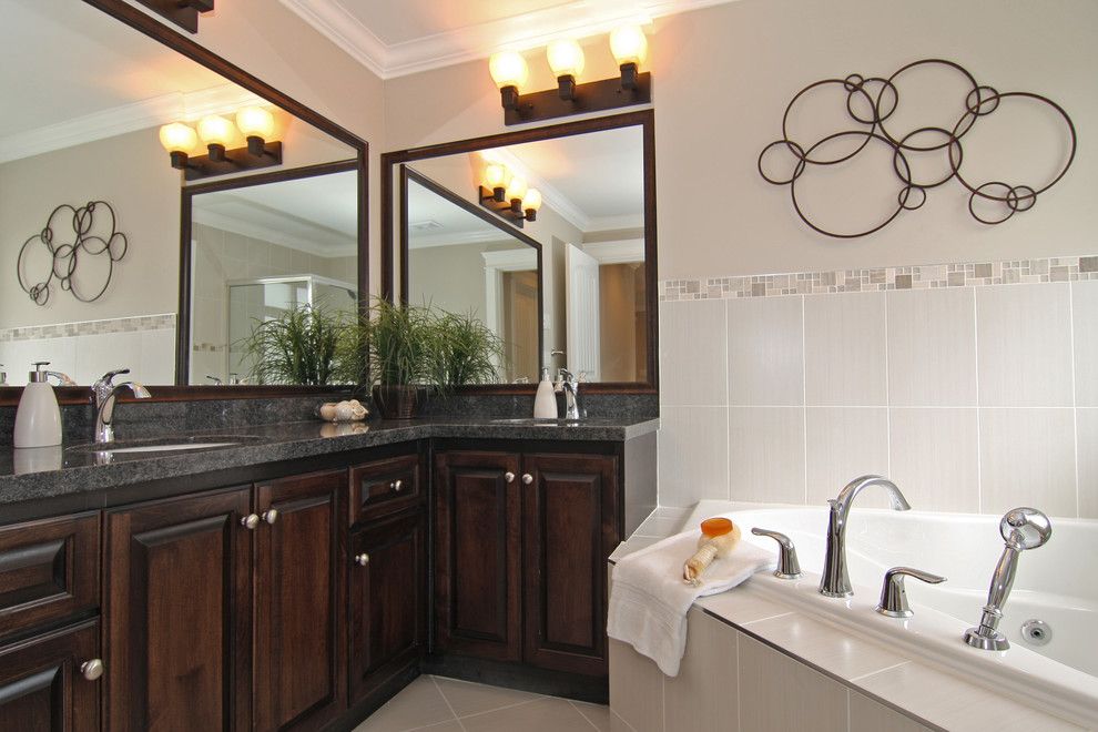 Circlepix for a Traditional Bathroom with a Beige Tile and Stage in Fraser Heights by Kashmir Dhaliwal, Fine Redesign