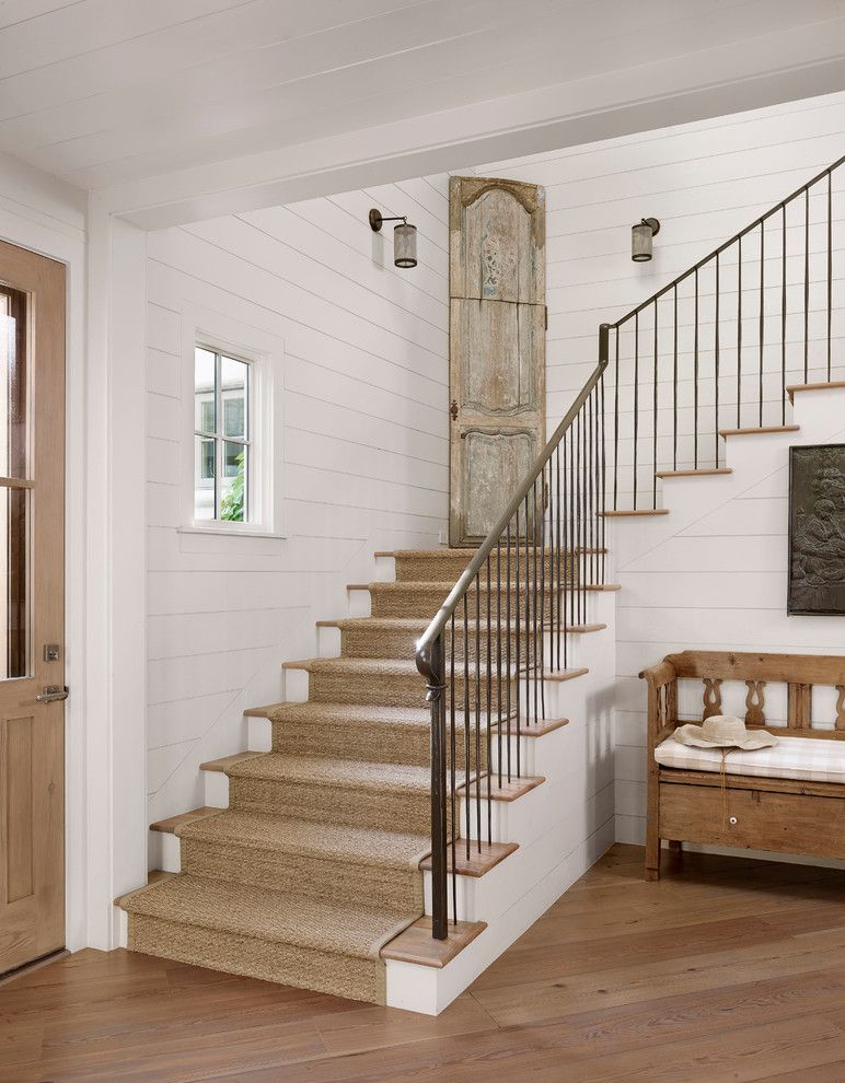 Clapboard for a Farmhouse Staircase with a Medium Wood Flooring and Stratford Mountain by Ryan Street & Associates