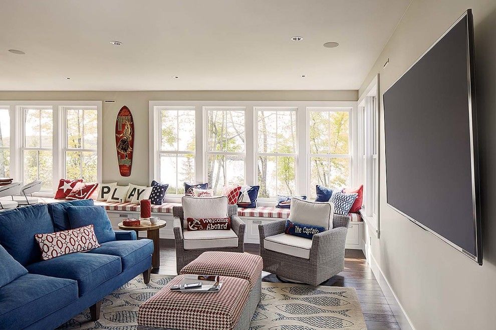 Clerestory Windows for a Beach Style Family Room with a Beach Room and Family Rooms by Magnolia Design Center