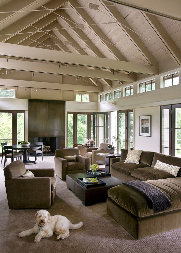 Clerestory Windows for a Transitional Living Room with a Cables and Walker Meadow by Hutker Architects