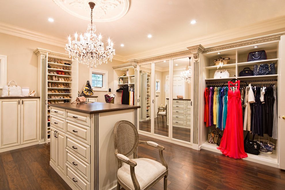 Closet Rod Height for a Traditional Closet with a Closet Chandelier and Walk in Closet Organizers by Closet Factory