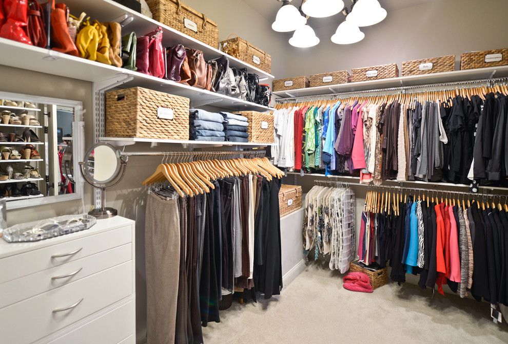 Closet Rod Height for a Traditional Closet with a Hangers and Walk in Closet Organization | Organized Living Freedomrail by Organized Living