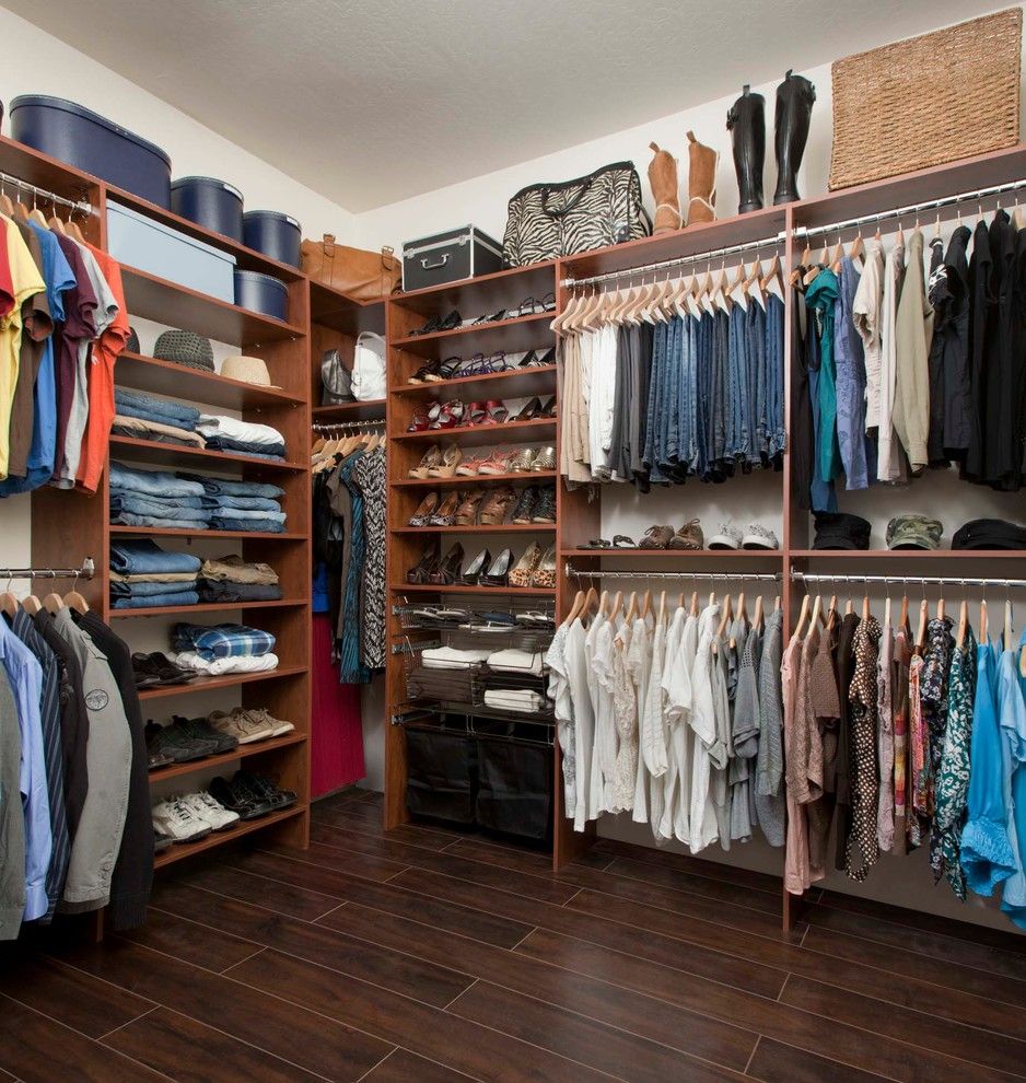 Closet Rod Height for a Traditional Closet with a Warm Cognac and Warm Cognac Closets by Arizona Garage & Closet Design