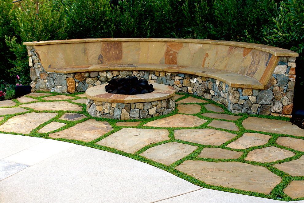 Clover Pools for a Mediterranean Landscape with a Stone Patio and Las Villas by Demaria Landtech, Inc.