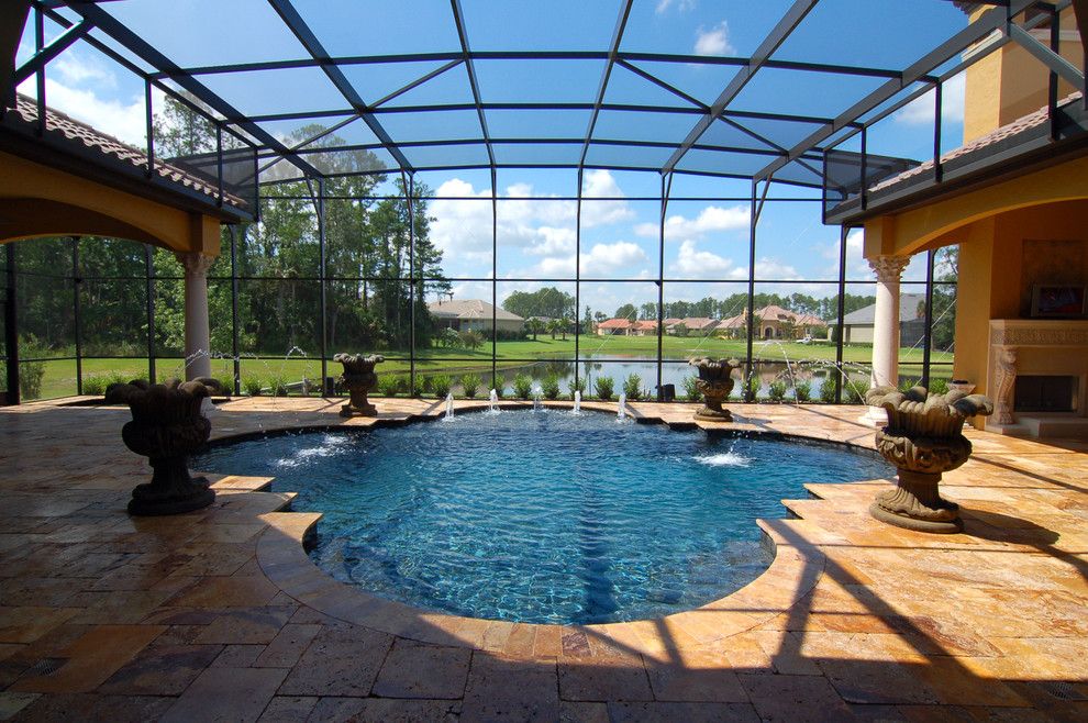 Clover Pools for a Mediterranean Pool with a Antique Gold and Antique Gold Travertine Pavers by Travertine Warehouse