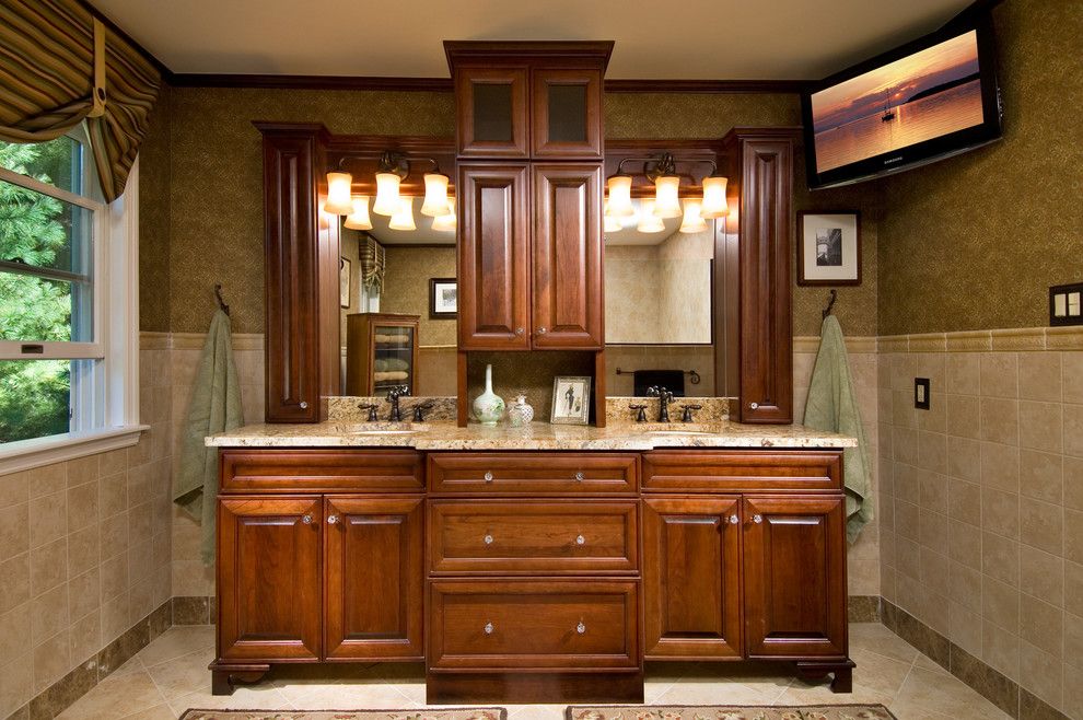 Cold Spring Granite for a Traditional Bathroom with a Custom Vanity Ceramic Wall and Master Bath Renovation by Kitchen and Bath World, Inc