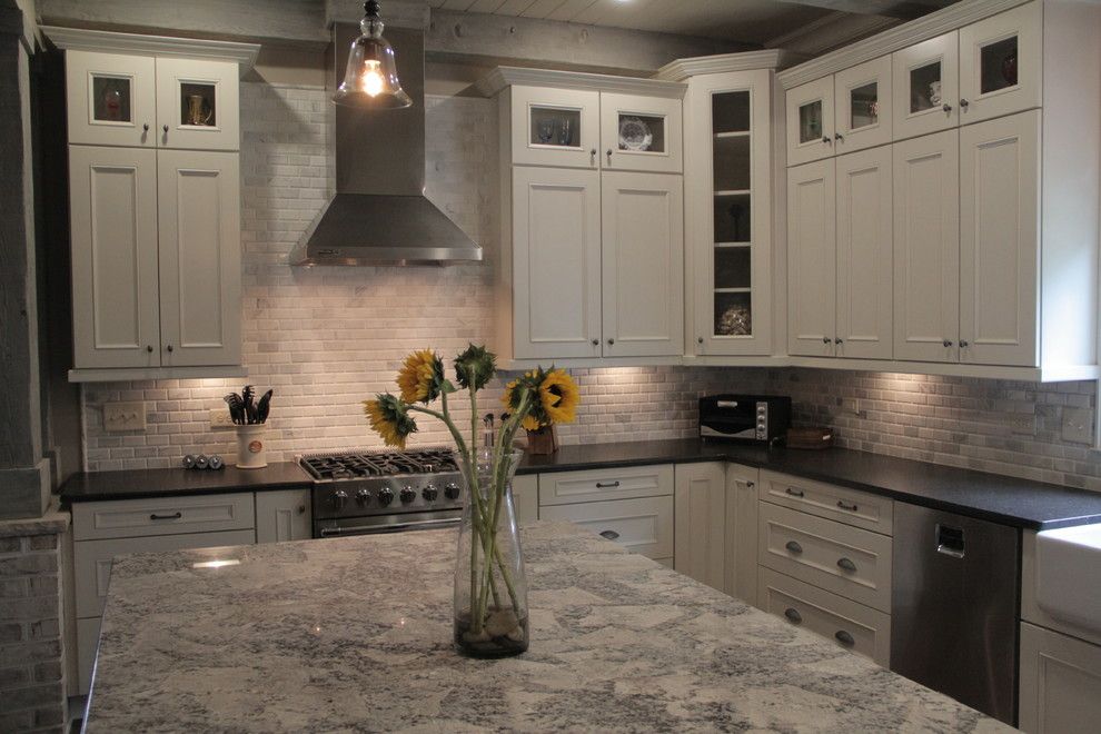 Cold Spring Granite for a Traditional Kitchen with a Linen Kitchen Cabinets Farmhouse Sleek Gray Open and Custom Cabinets by Marsh Kitchens