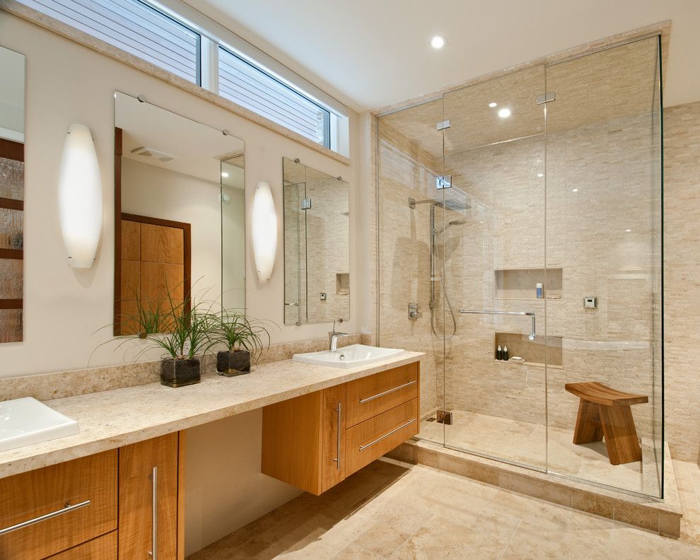 Colefax and Fowler for a Contemporary Bathroom with a Vanity Mirrors and Hillside Home   Bathroom by Southam Design Inc