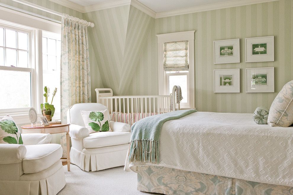 Colefax and Fowler for a Victorian Bedroom with a Mint and White and Cape Cod Seaside Primary Residence by Hamilburg Interiors