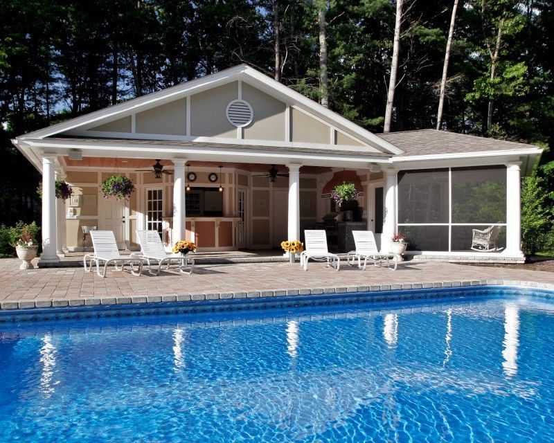 Colley Pools for a Mediterranean Pool with a Cabana and Poolside Paradise by Teakwood Builders, Inc.