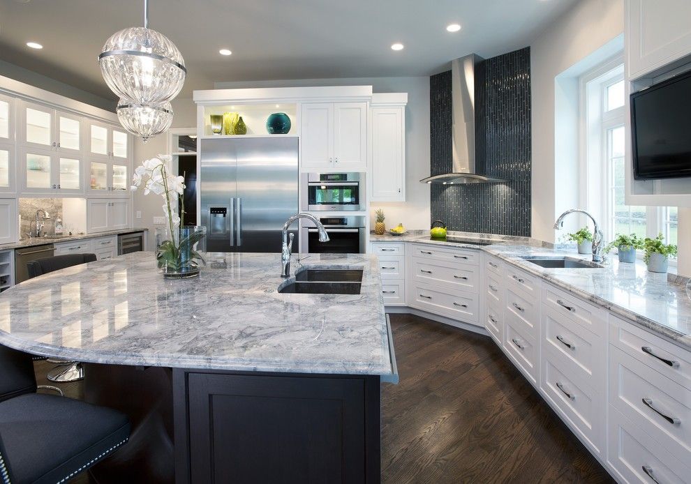 Colonial White Granite for a Contemporary Kitchen with a Recessed Lighting and Plato Woodwork   Wilmington Project by Main Street Cabinet Co.