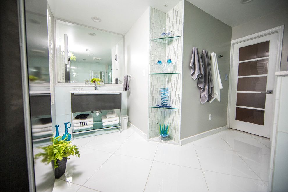 Conestoga Tile for a Contemporary Bathroom with a Large Format Glass Tile and Bathrooms by Conestoga Tile