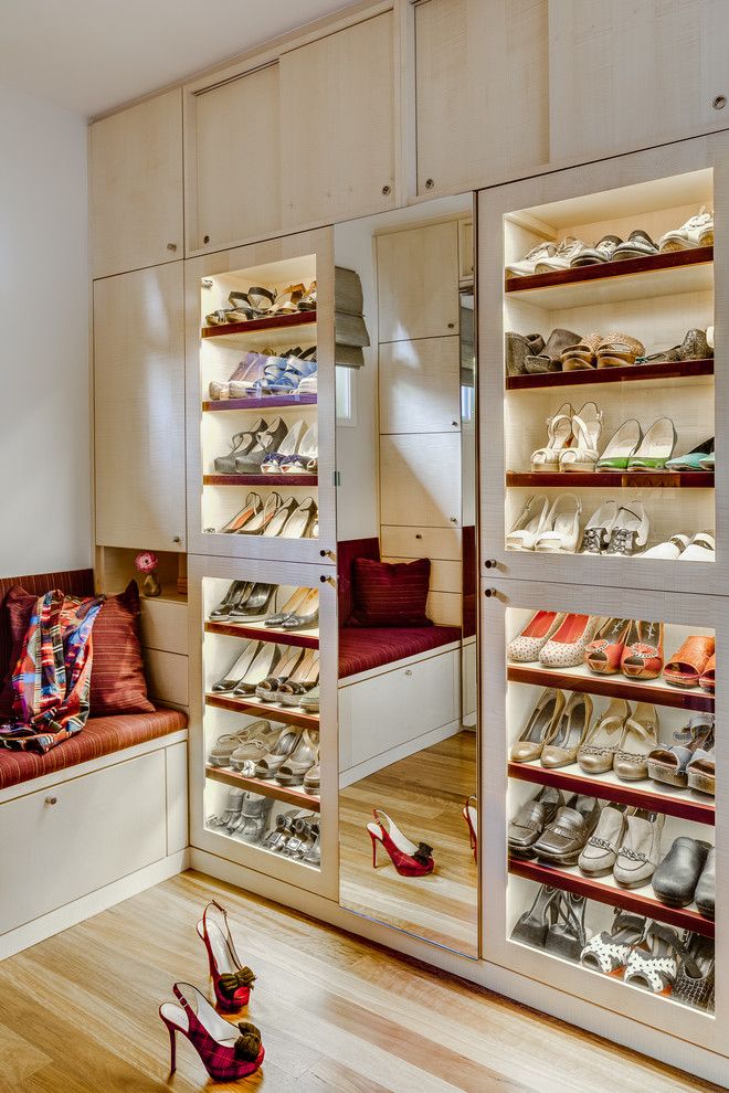 Contractors Wardrobe for a Contemporary Closet with a Full Length Mirror and Palo Alto Closet by Floriana Interiors