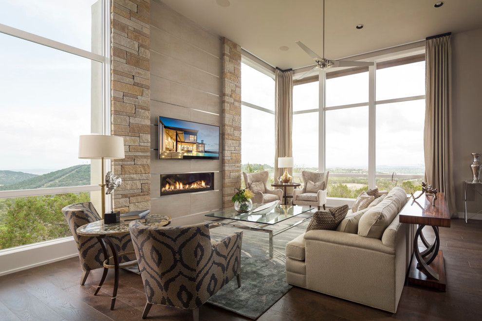 Copenhagen Furniture Austin for a Transitional Living Room with a Stone Pilasters and 2015 Austin Parade Home in Serene Hills by John William Interiors