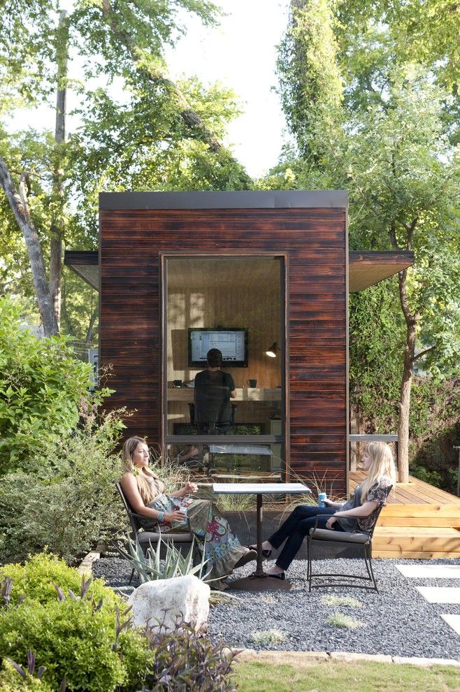 Core Power Yoga Austin for a Modern Shed with a Shou Sugi Ban and 92 Square Foot Backyard Office by Sett Studio