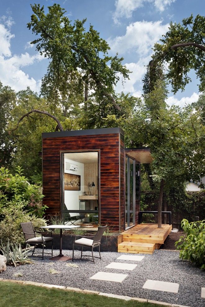 Core Power Yoga Austin for a Modern Shed with a Steps and 92 Square Foot Backyard Office by Sett Studio