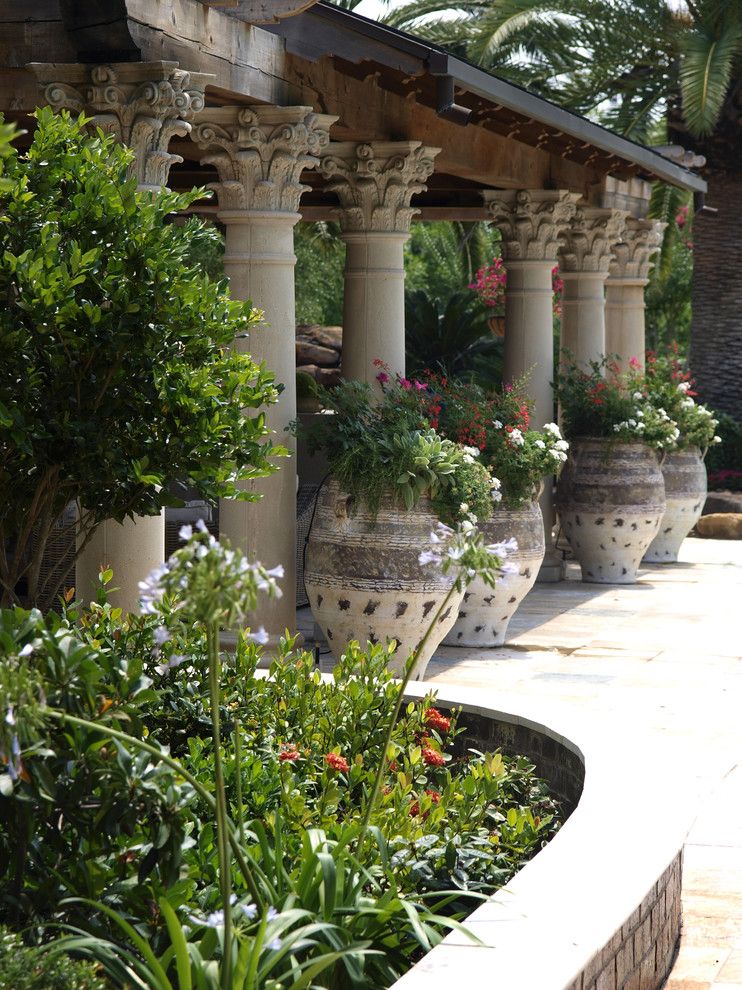 Corinthian Column for a Mediterranean Landscape with a Potted Plants and Seetwater by L3 Designs