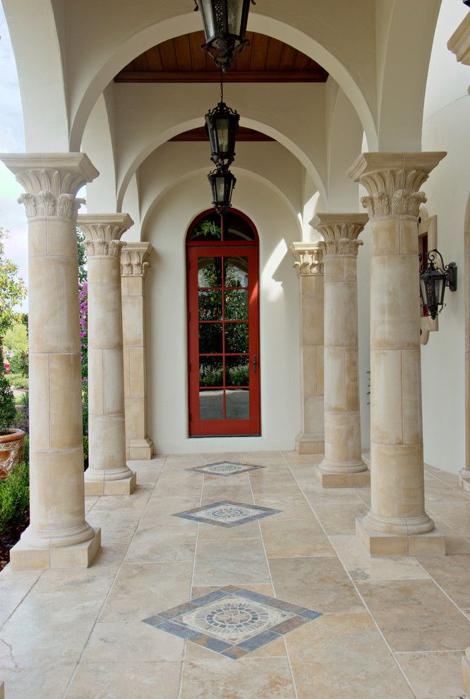 Corinthian Column for a Mediterranean Porch with a Tan Tile and 2007 Builder's Magazine Insync Home by Keesee Associates