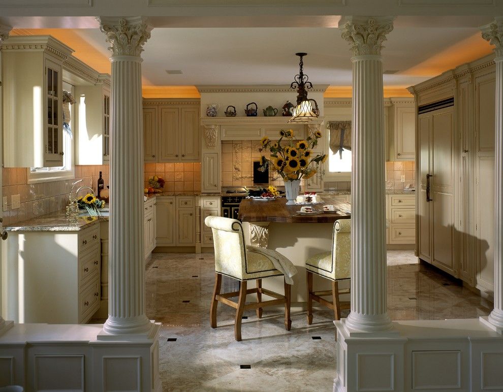 Corinthian Column for a Traditional Kitchen with a Island and English Country Elegant Kitchen New York by Kuche+Cucina