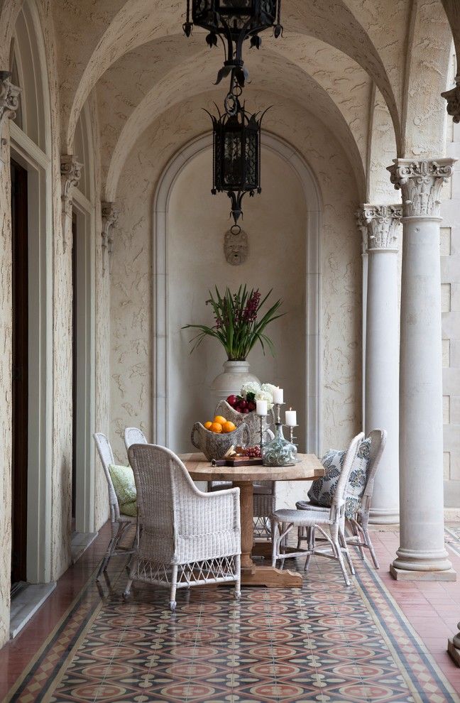 Corinthian Columns for a Mediterranean Patio with a Water Fountain and Commodore Perry Estate by Lofthome.com