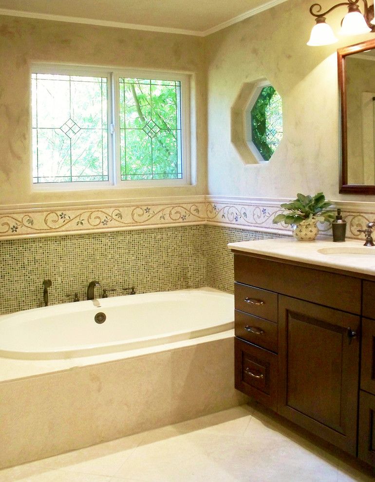 Cosa Marble for a Traditional Bathroom with a Luxury Bathroom and Ming Green Marble Master Bath Remodel by Plc Interiors